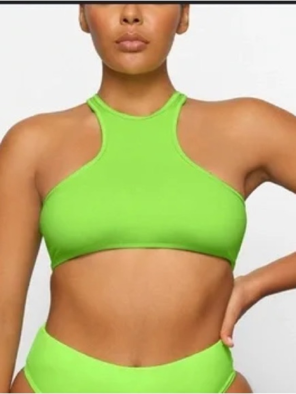 Skims Recycled Swim High Neck Racerback Top NWT Neon Green Size 2X